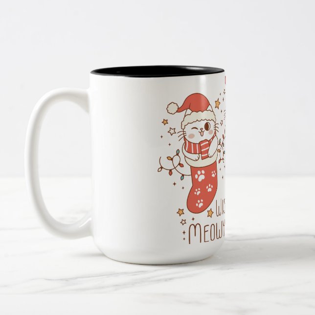 Wishing you a meowy Christmas Two-Tone Coffee Mug (Left)