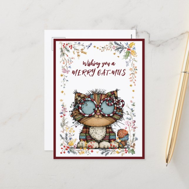 Wishing You A Merry CAT-MUS Holiday Postcard (Front/Back In Situ)