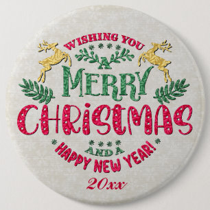 Wishing You a Merry Christmas & a Happy New Year 6 Cm Round Badge
