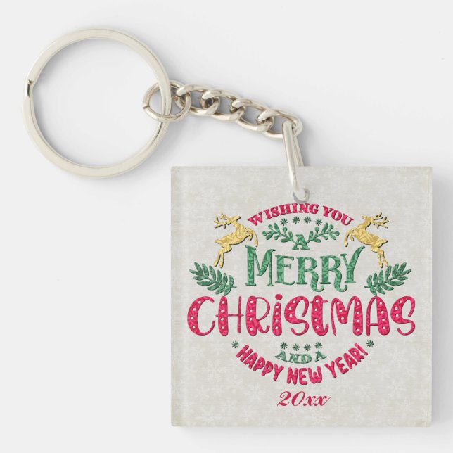 Wishing You a Merry Christmas & a Happy New Year Key Ring (Front)