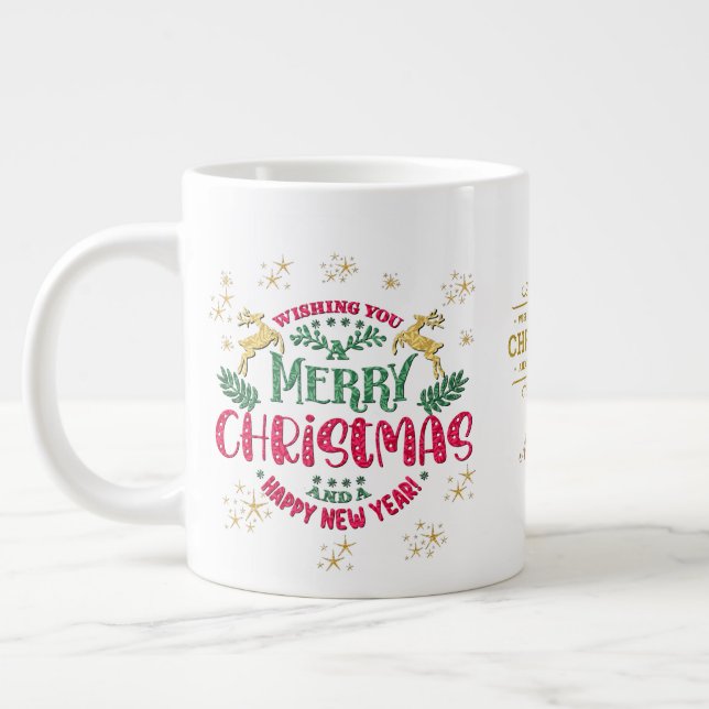 Wishing You a Merry Christmas & a Happy New Year Large Coffee Mug (Left)