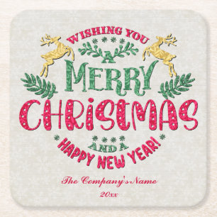 Wishing You a Merry Christmas & a Happy New Year Square Paper Coaster