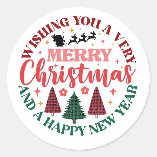 Wishing you a Merry Christmas and a Happy New Year Classic Round Sticker (Front)