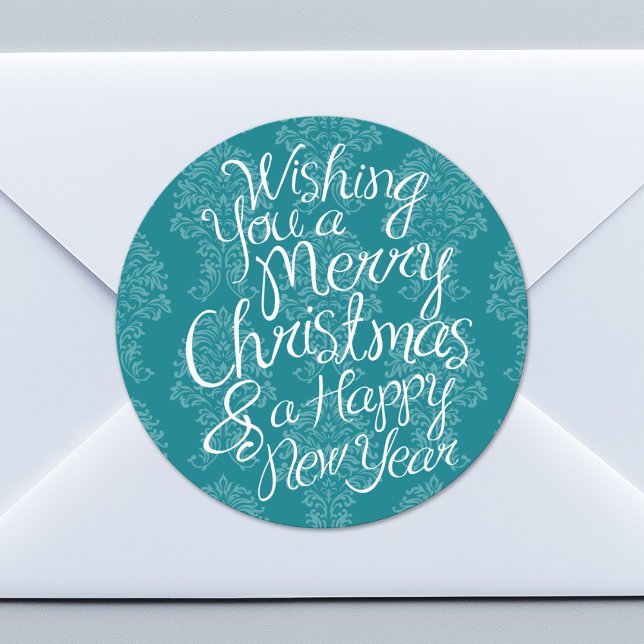 Wishing you a Merry Christmas and Happy New Year Classic Round Sticker (Custom Sticker for Party Favors or Envelopes)