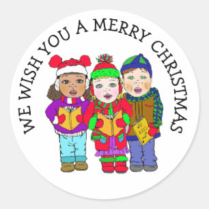 Wishing you a Merry Christmas Carolers Classic Round Sticker