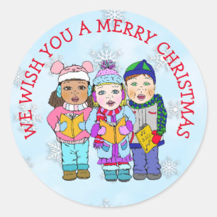Wishing you a Merry Christmas Carolers Classic Round Sticker
