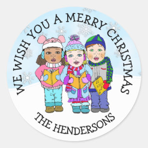 Wishing you a Merry Christmas Carolers Classic Round Sticker