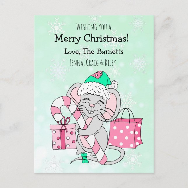 Wishing you a Merry Christmas Cute Mouse Holiday Postcard (Front)