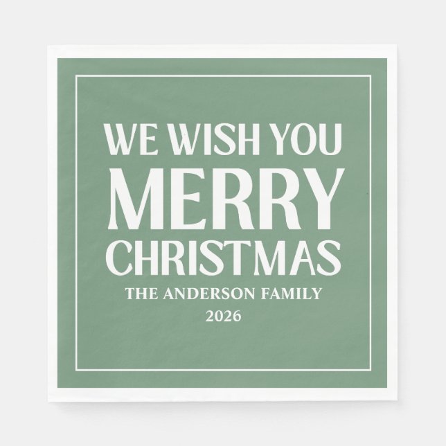 Wishing You A Merry Christmas Holiday Green Napkin (Front)