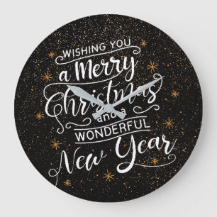 Wishing You A Merry Christmas Holiday Greetings Large Clock