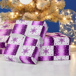"Wishing you a Merry Christmas" Purple & White Wrapping Paper