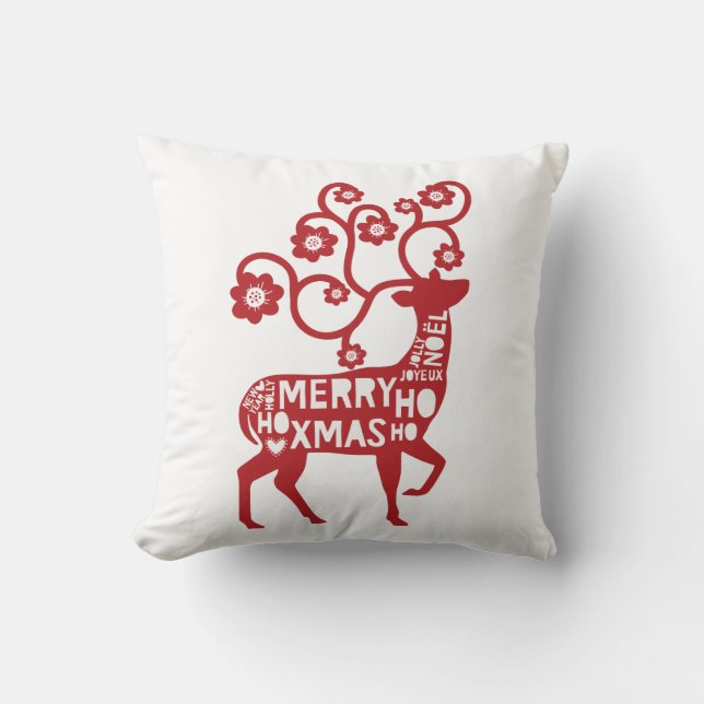 Wishing you a Merry Christmas Reindeer Cushion (Front)