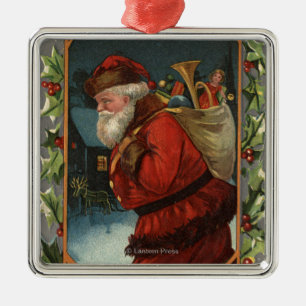 Wishing You a Merry ChristmasSanta Marching Metal Ornament