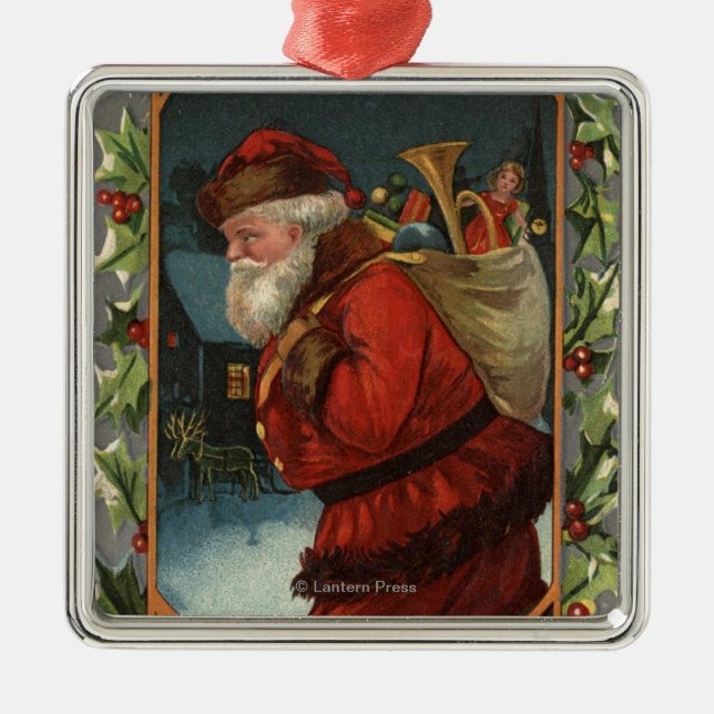 Wishing You a Merry ChristmasSanta Marching Metal Ornament (Front)