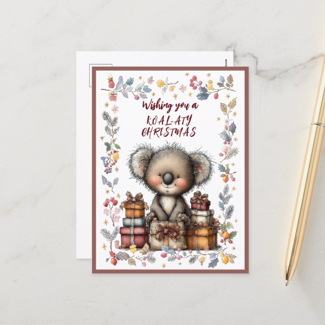 Wishing You A Merry KOAL-ATY Christmas Holiday Postcard (Front/Back In Situ)