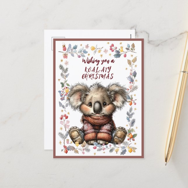Wishing You A Merry KOAL-ATY Christmas Holiday Postcard (Front/Back In Situ)