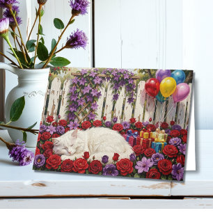 Wishing You a Paw-some Birthday Cat & Floral Card