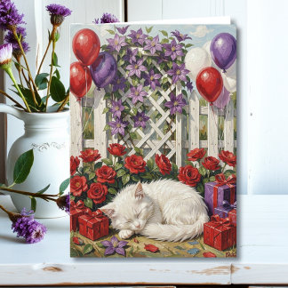 Wishing You a Paw-some Birthday | Cat & Floral Card