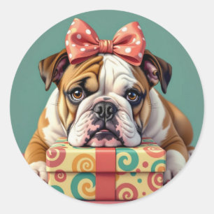 Wishing You a Paw-some Birthday   Funny Bulldog Classic Round Sticker
