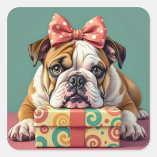 Wishing You a Paw-some Birthday   Funny Bulldog Square Sticker