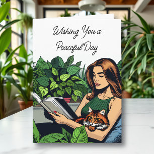 Wishing You a Peaceful Birthday   Plants and Cats Card