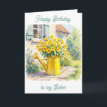 Wishing you a Peaceful Birthday Sister Card<br><div class="desc">A pretty personalised birthday card for a sister. A lovely illustration of yellow flowers in a yellow watering can. Wishing you a peaceful birthday.</div>