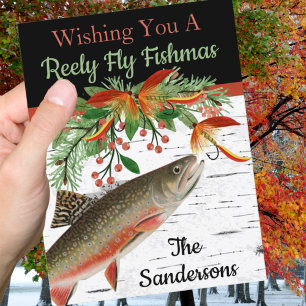 Wishing You a Reely Fly Fishmas, Flat Holiday Card