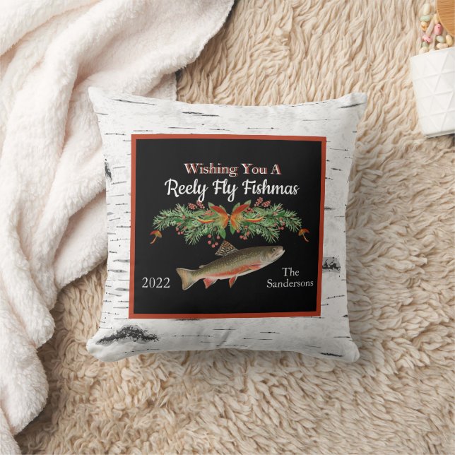 Wishing You a Reely Fly Fishmas, Trout Christmas   Cushion (Blanket)