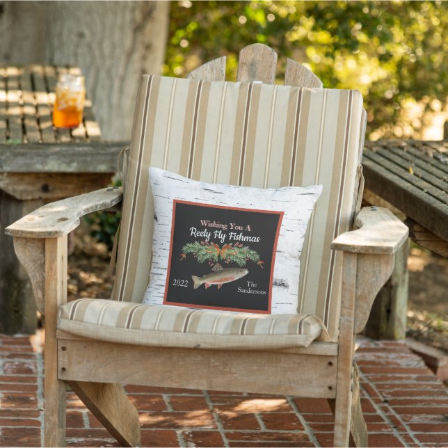 Wishing You a Reely Fly Fishmas, Trout Christmas   Cushion (Chair)