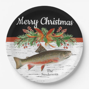 Wishing You a Reely Fly Fishmas, Trout Christmas   Paper Plate