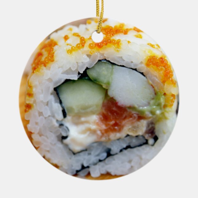Wishing you a Rice Christmas Funny Sushi Ceramic Ornament (Front)