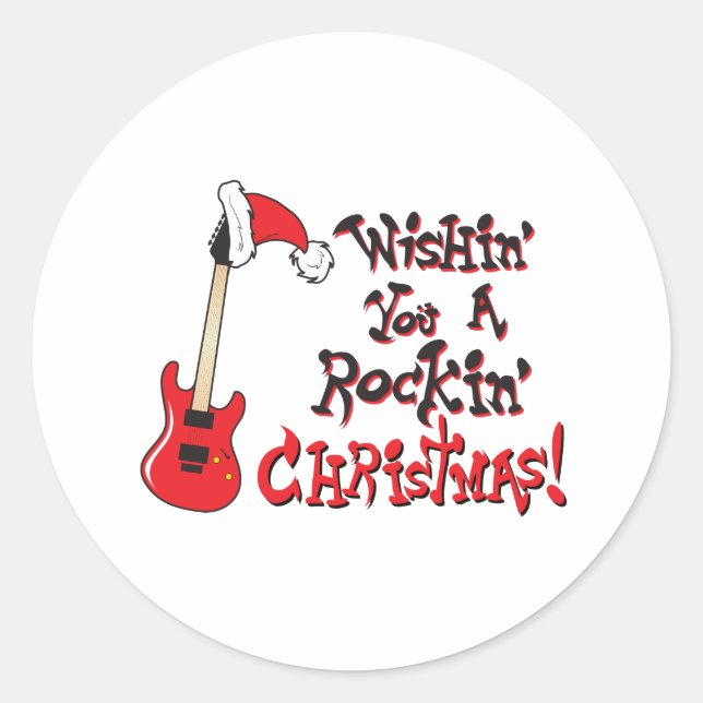 Wishing You a Rocking Christmas Guitar Invitation Classic Round Sticker (Front)