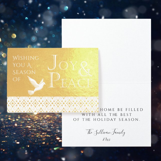 Wishing You a Season of Joy and Peace Holiday Foil Foil Card (Wishing You a Season of Joy and Peace Gold Foil Folded Card with Personalizable Inside Message)
