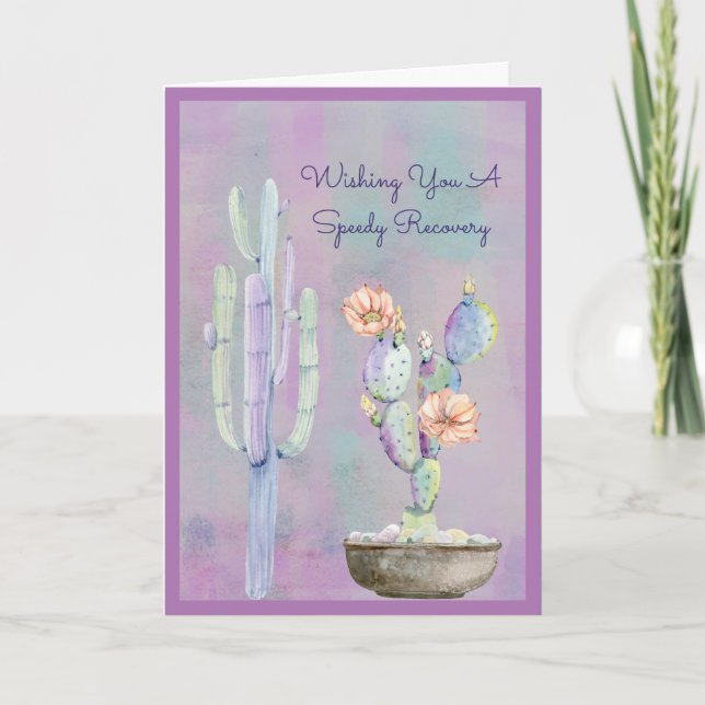Wishing You A Speedy Recovery Watercolor Cactus Card (Front)