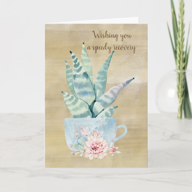 Wishing You A Speedy Recovery Watercolor Cactus Card (Front)