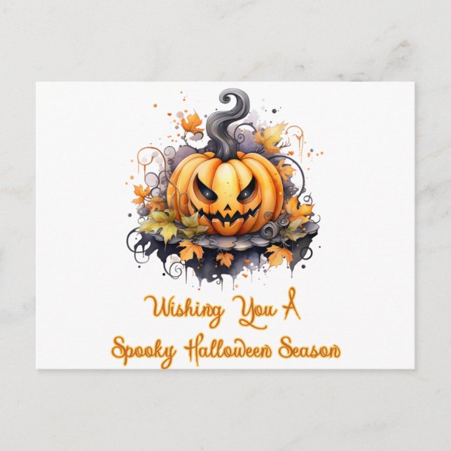 Wishing You A Spooky Halloween Season Halloween Holiday Postcard (Front)
