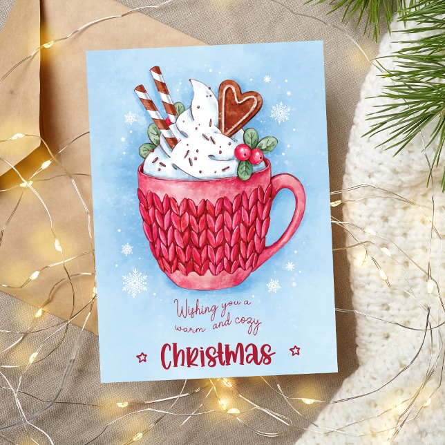 Wishing you a Warm and Cosy Christmas Holiday Card (Warm and Cozy Christmas, Knitted Cup with Cream)