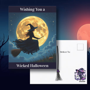 Wishing You a Wicked Halloween   Witch Postcard