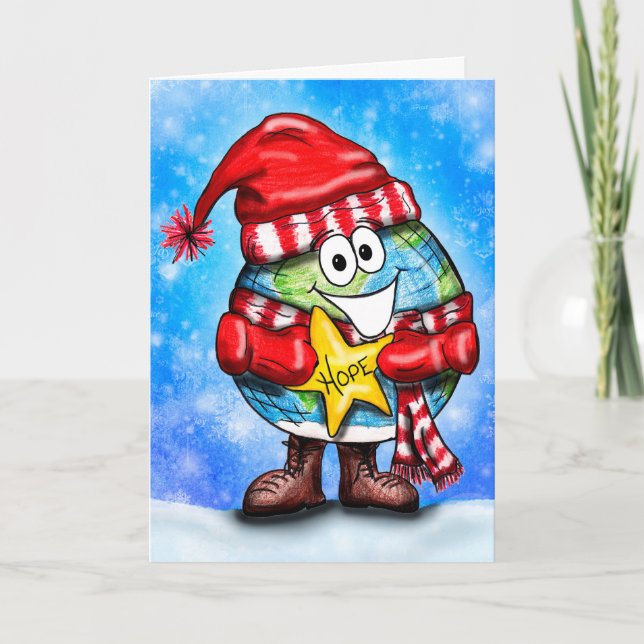 Wishing you a World Of Hope Cartoon Globe Holiday (Front)