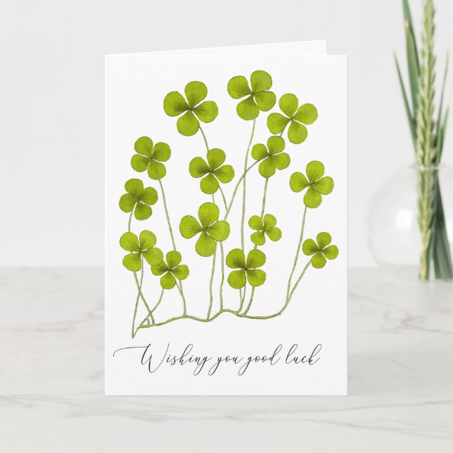 Wishing you Good Luck, Four Leaf Clover Shamrock Thank You Card (Front)