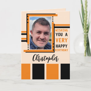 Wishing you happy birthday photo orange black card
