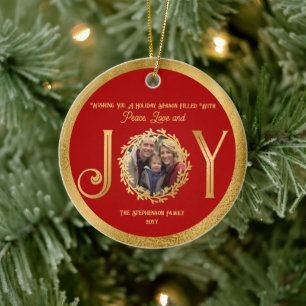Wishing You Holiday Season Peace Love and Joy Ceramic Ornament