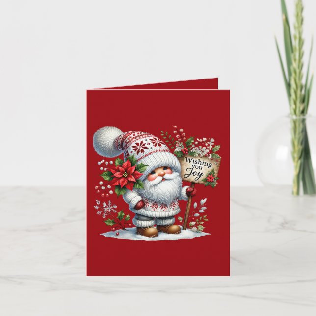 Wishing you joy Christmas gnome add message  Holiday Card (Front)