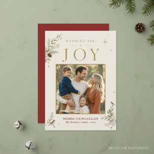 Wishing You Joy Elegant Photo Red Holiday Card
