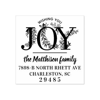 Wishing You Joy Holiday Christmas Address Rubber Stamp
