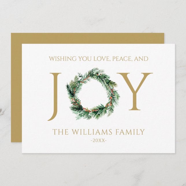 Wishing You Love Peace And Joy Gold Christmas Holiday Card (Front/Back)
