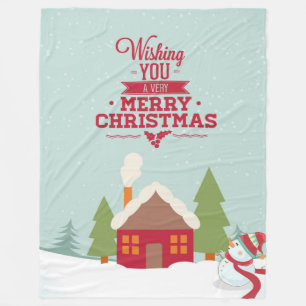 Wishing You Merry Christmas Typographical Design Fleece Blanket