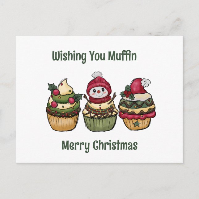 wishing you muffin Merry Christmas Holiday Postcard (Front)