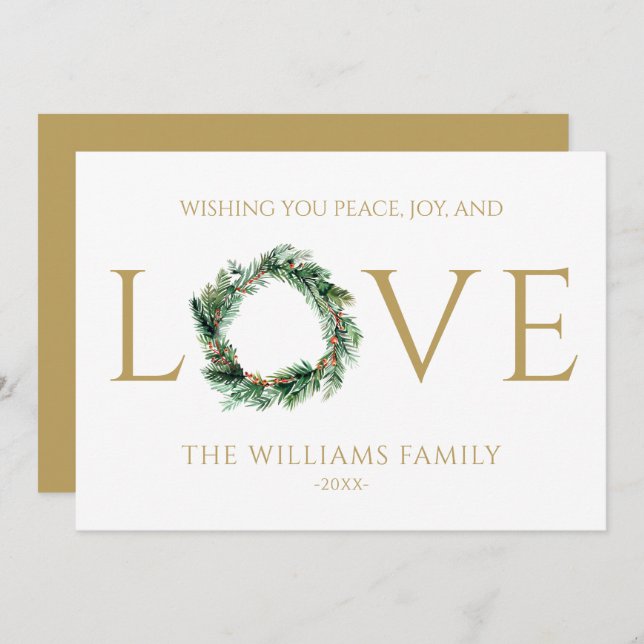 Wishing You Peace Joy And Love Gold Christmas Holiday Card (Front/Back)