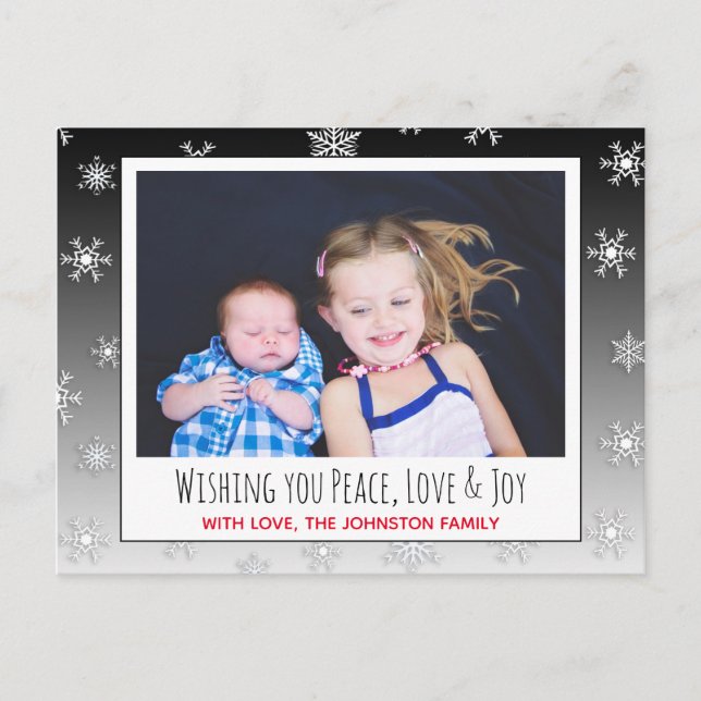 Wishing you Peace, Love & Joy Photo Christmas Card (Front)